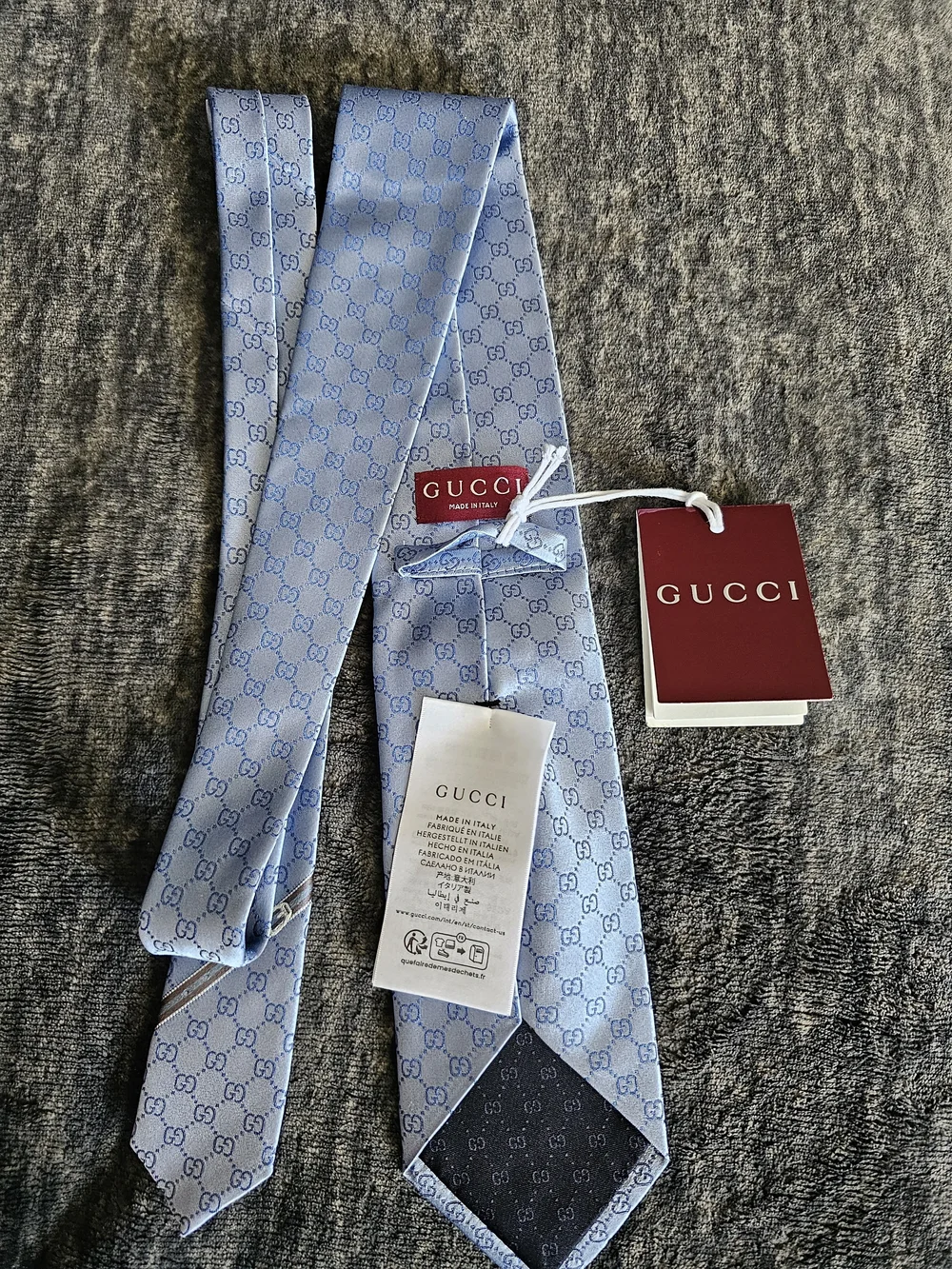 Gucci Light Blue Micro GG Silk Tie